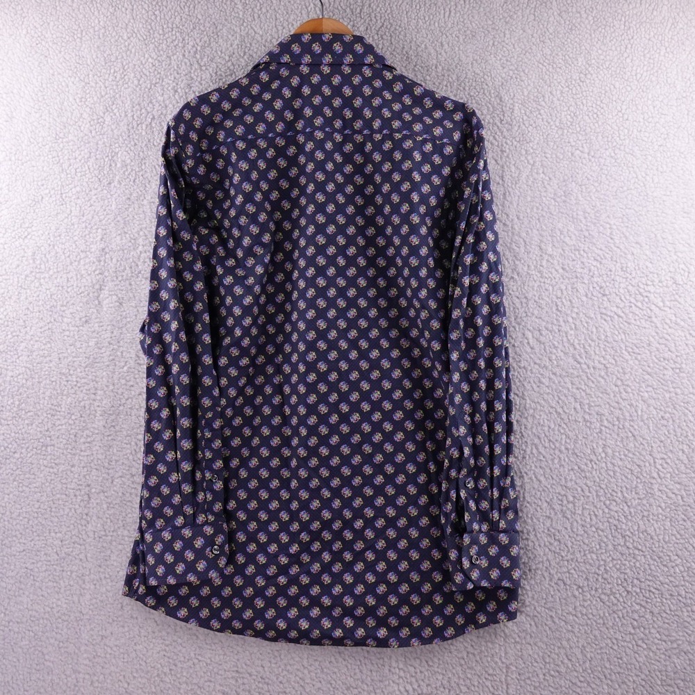Eton Mens Contemporary Fit Navy Blue Floral Medallion Print Dress Shirt 16.5-42 - Picture 3 of 9